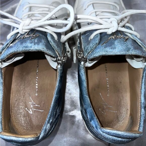 Giuseppe Zanotti Blue Velvet & Leather Sneakers 37 (US 6.5) Made in Italy Luxury - Picture 6 of 11